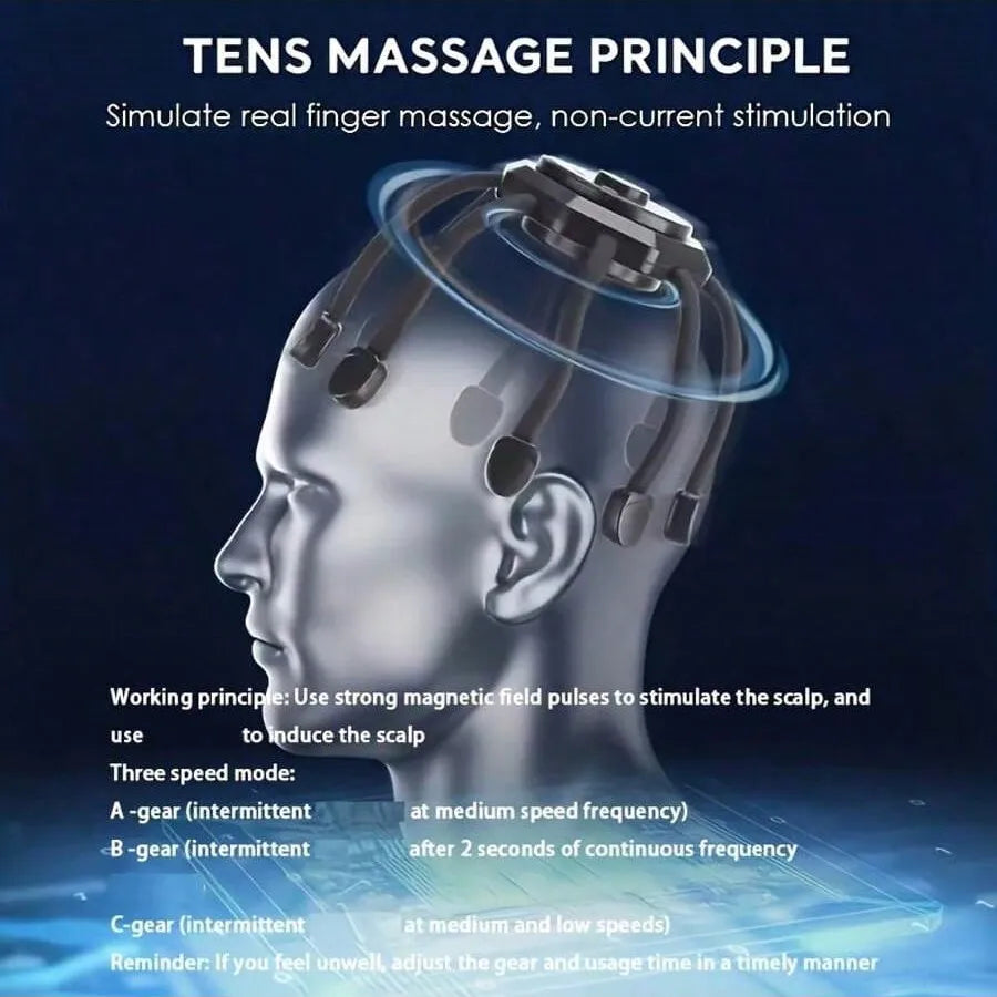 Kabelloser elektrischer Kopfmassager, 360°-Kopfmassage mit 8 „Fingern“, für tiefe Entspannung und Stressreduktion, ideales Geschenk