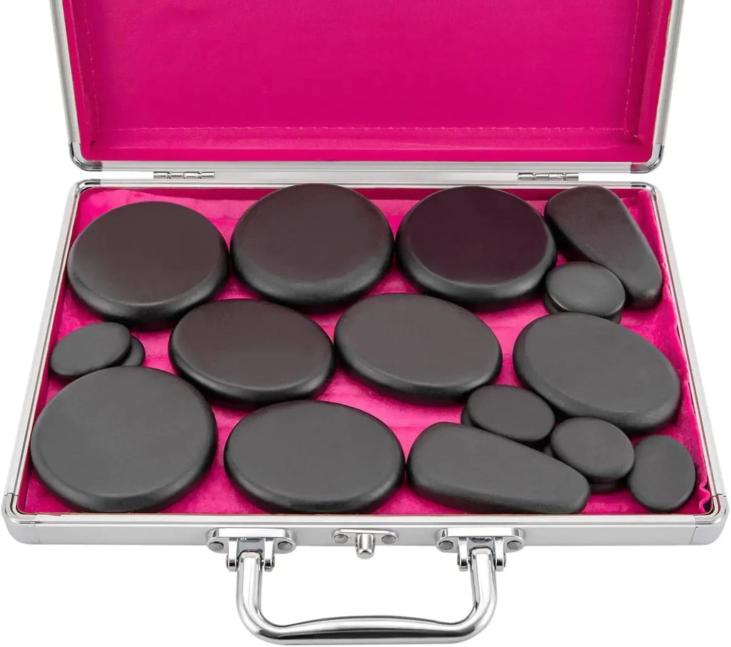 Heizstein-Massage-Set mit 18 Vulkansteinen, tragbarer Heizbox, Wärmestein-Set zur Unterstützung der Muskelentspannung, Lager in der EU