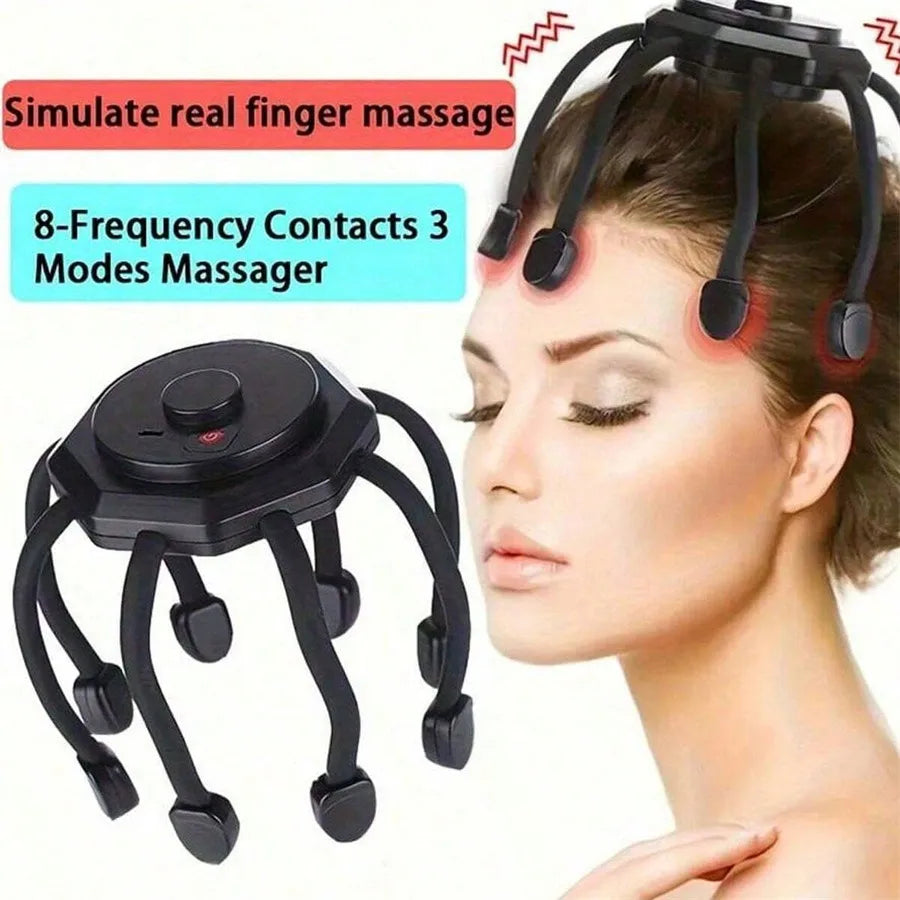 Kabelloser elektrischer Kopfmassager, 360°-Kopfmassage mit 8 „Fingern“, für tiefe Entspannung und Stressreduktion, ideales Geschenk